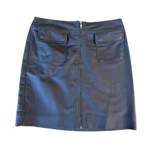 Ann Taylor Navy Blue Zipper Skirt Size 4 Petite Cotton Pockets Business Casual